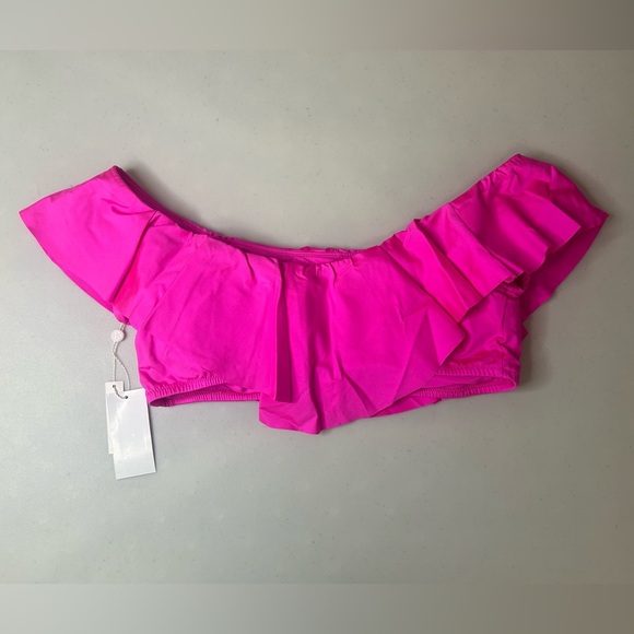 Trina Turk Fan Faire Off The Shoulder Ruffle Bandeau Swim Top Pink Sz 8, 10, 12 - Picture 4 of 5